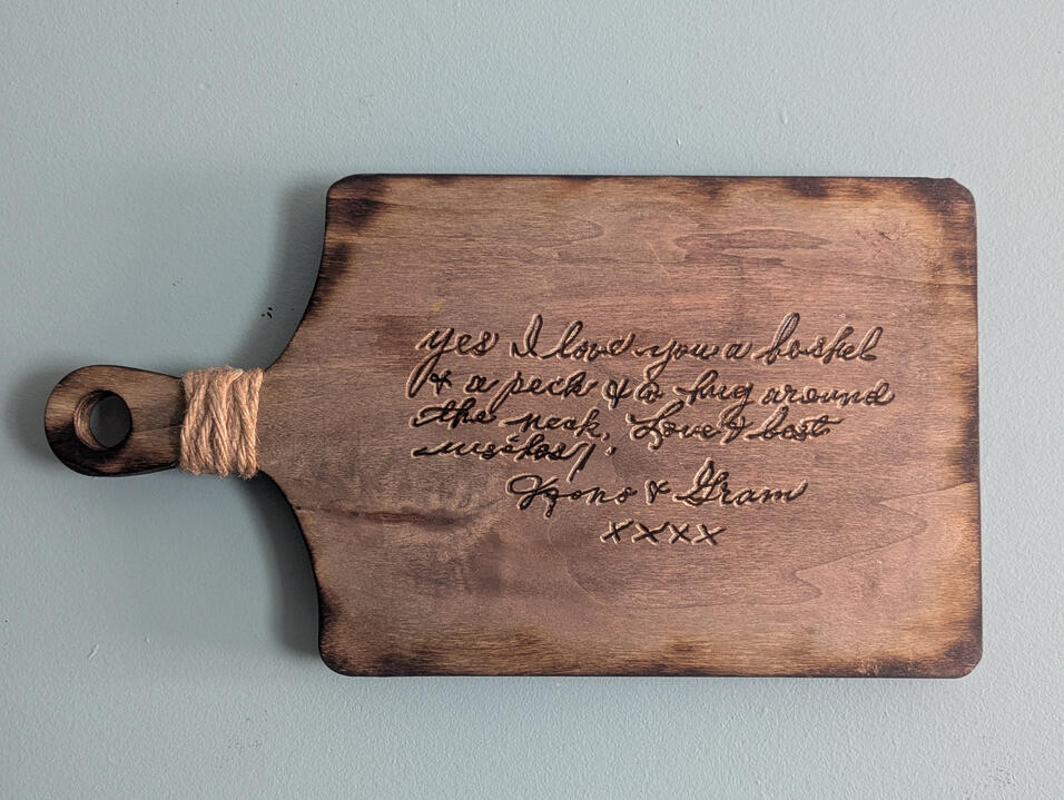 Hand Script Memorial Note on Ornamental Serving Board